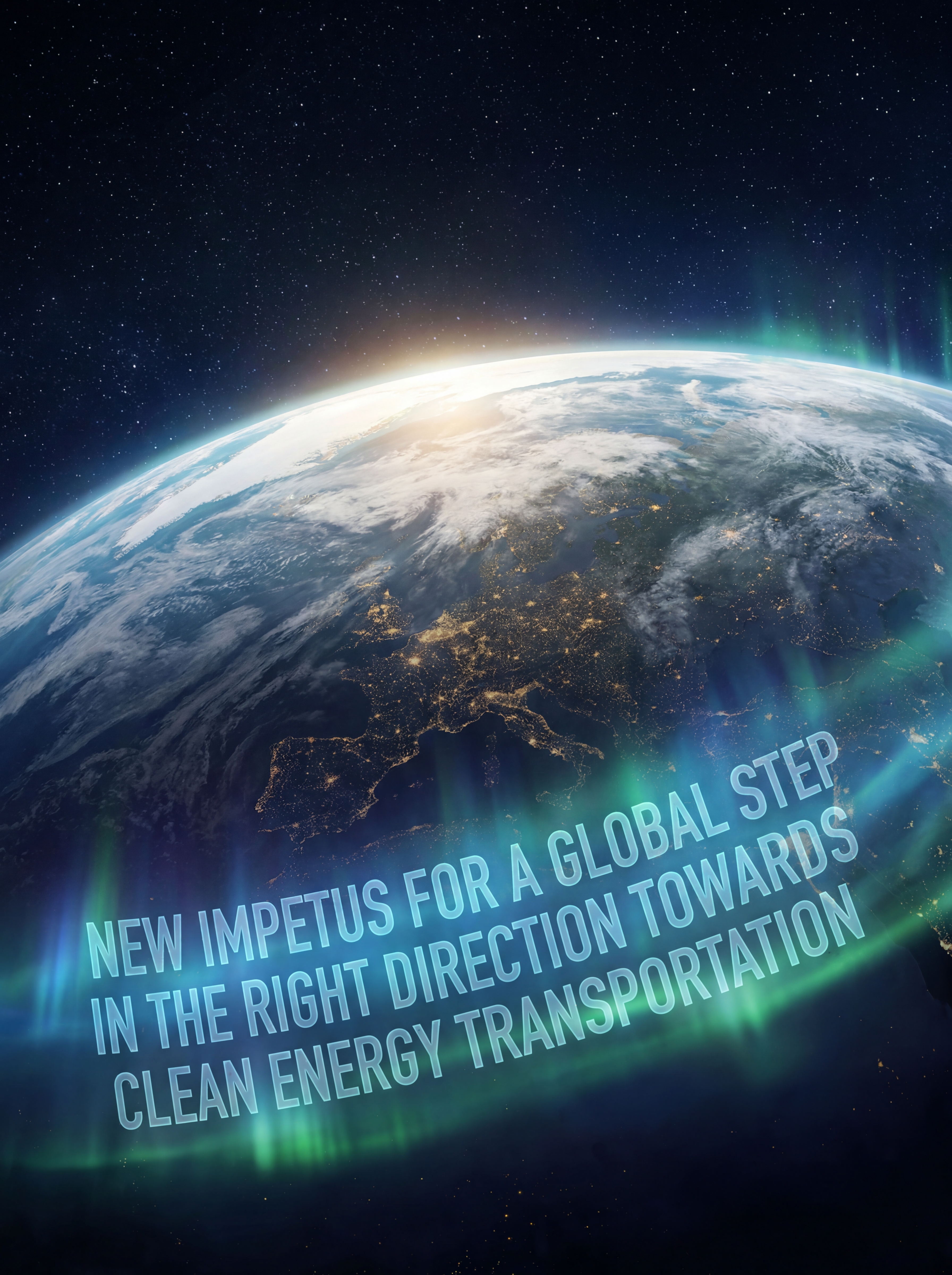Earth with aurora representing clean energy transportation